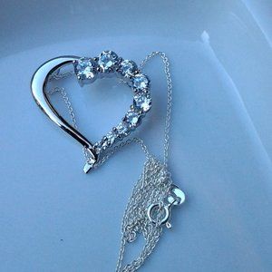 beautiful sterling silver and cz heart necklace